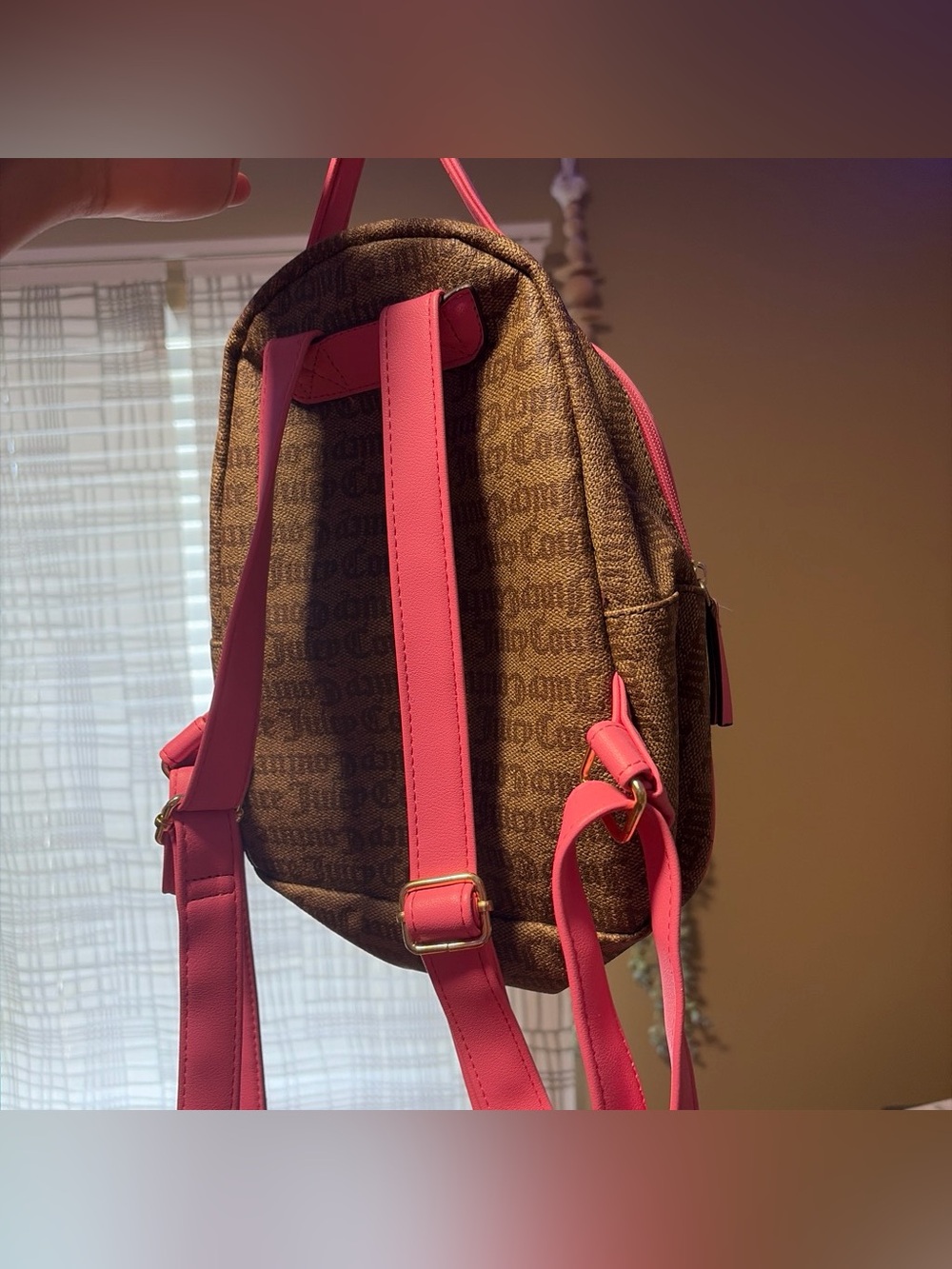 Juicy Couture Brown Logo Mini Backpack with Pink Trim - Picture 2 of 2